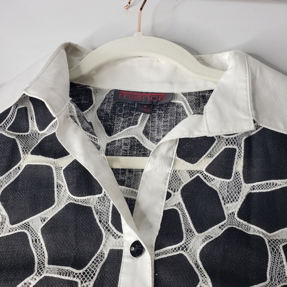 Mischa Netting Sheer Animal Geometric Abstract Rhinestone Tunic Contrast Top M - Picture 4 of 12